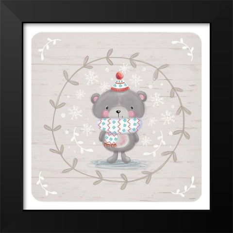 Winter Baby Bear Black Modern Wood Framed Art Print by P.S. Art