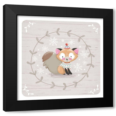 Winter Baby Fox Black Modern Wood Framed Art Print by P.S. Art