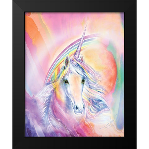 Rainbow Unicorn Black Modern Wood Framed Art Print by P.S. Art