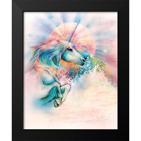 Unicorn Bright Black Modern Wood Framed Art Print by P.S. Art