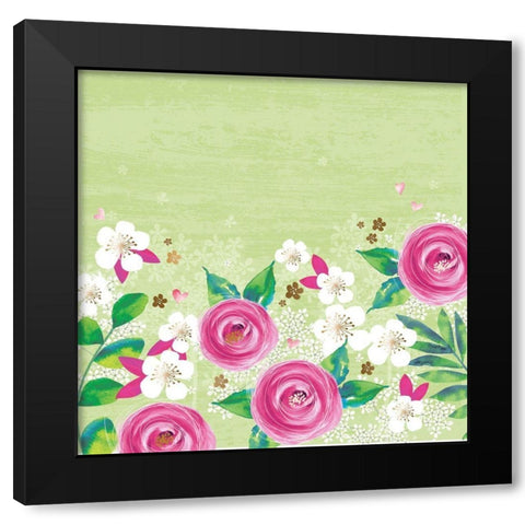 Pink Floral Black Modern Wood Framed Art Print with Double Matting by P.S. Art