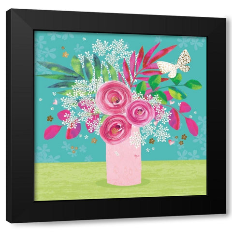 Floral in Vase Black Modern Wood Framed Art Print with Double Matting by P.S. Art