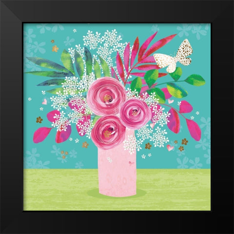 Floral in Vase Black Modern Wood Framed Art Print by P.S. Art