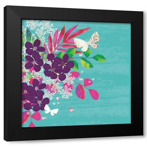 Floral Frenzy Black Modern Wood Framed Art Print by P.S. Art