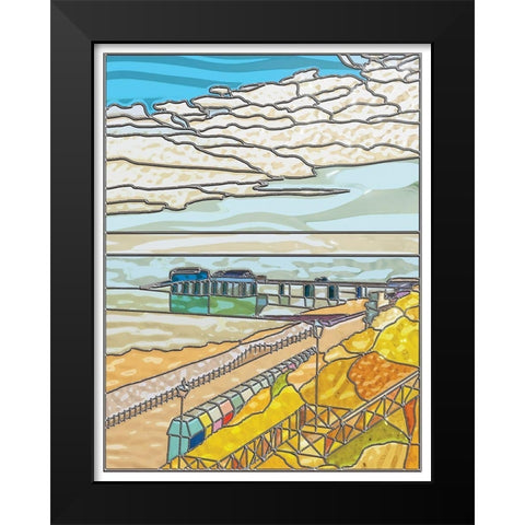 Beach Front Black Modern Wood Framed Art Print by P.S. Art
