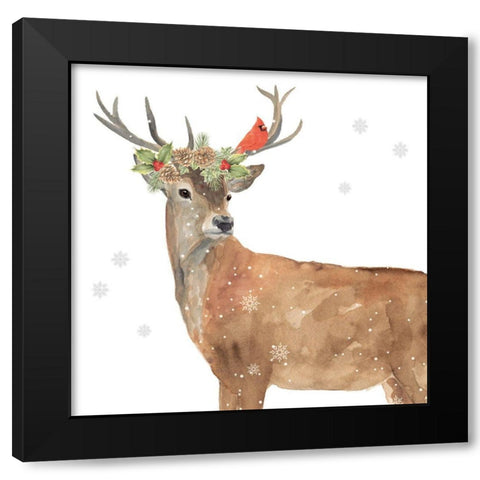 Seasonal Deer Black Modern Wood Framed Art Print by P.S. Art