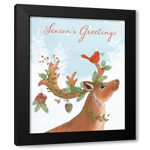 Seasons Greetings Black Modern Wood Framed Art Print by P.S. Art