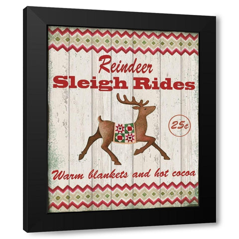 Reindeer Sleigh Rides Black Modern Wood Framed Art Print with Double Matting by P.S. Art