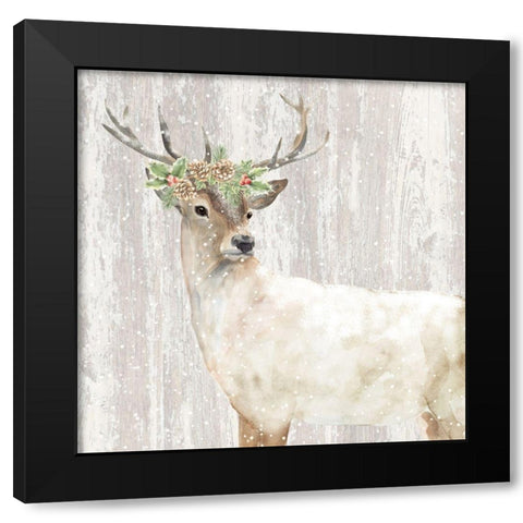 Holiday Deer Black Modern Wood Framed Art Print by P.S. Art