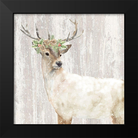 Holiday Deer Black Modern Wood Framed Art Print by P.S. Art