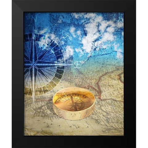 Compass Black Modern Wood Framed Art Print by P.S. Art