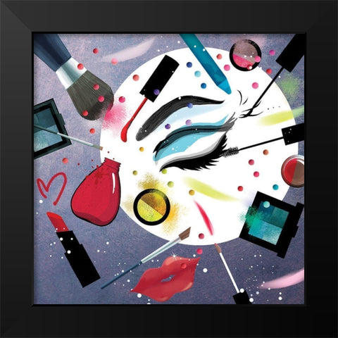 Makeup Time Black Modern Wood Framed Art Print by P.S. Art