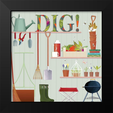 Dig Black Modern Wood Framed Art Print by P.S. Art