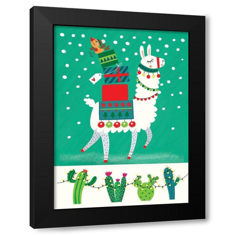 Llama Christmas Black Modern Wood Framed Art Print with Double Matting by P.S. Art