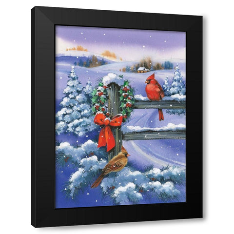 Christmas Cardinal Black Modern Wood Framed Art Print by P.S. Art