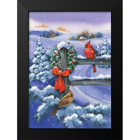 Christmas Cardinal Black Modern Wood Framed Art Print by P.S. Art