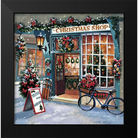 Christmas Shop Black Modern Wood Framed Art Print by P.S. Art