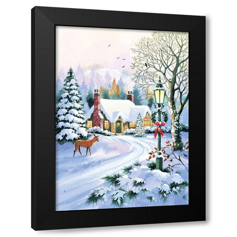Blissful Snow Black Modern Wood Framed Art Print with Double Matting by P.S. Art