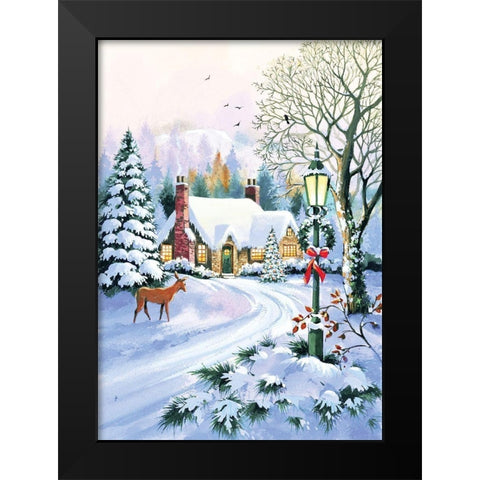 Blissful Snow Black Modern Wood Framed Art Print by P.S. Art