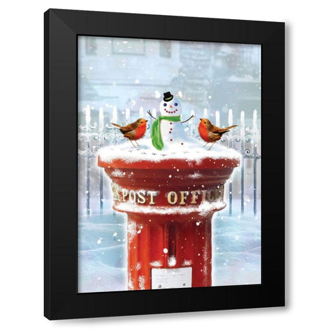 Post Office Snowman Black Modern Wood Framed Art Print by P.S. Art