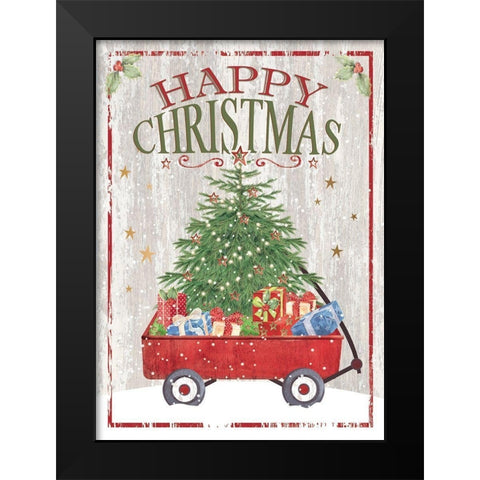 Happy Christmas Wagon Black Modern Wood Framed Art Print by P.S. Art