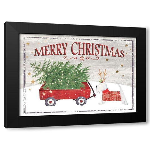 Merry Christmas Wagon Black Modern Wood Framed Art Print with Double Matting by P.S. Art