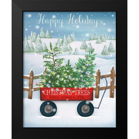 Happy Holidays Black Modern Wood Framed Art Print by P.S. Art