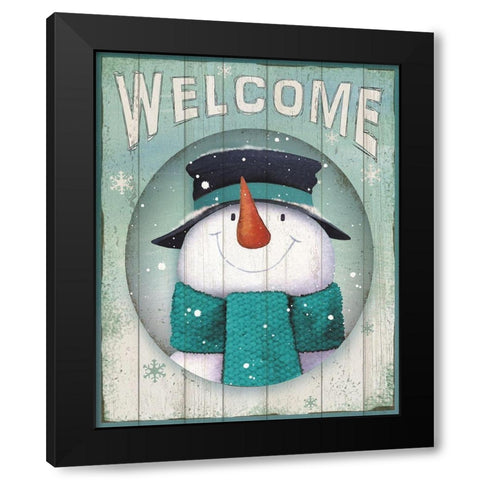 Snowman Welcome Black Modern Wood Framed Art Print with Double Matting by P.S. Art