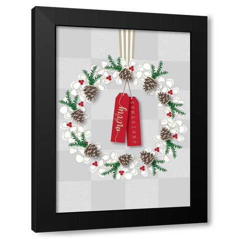 Merry Christmas Wreath Black Modern Wood Framed Art Print with Double Matting by P.S. Art