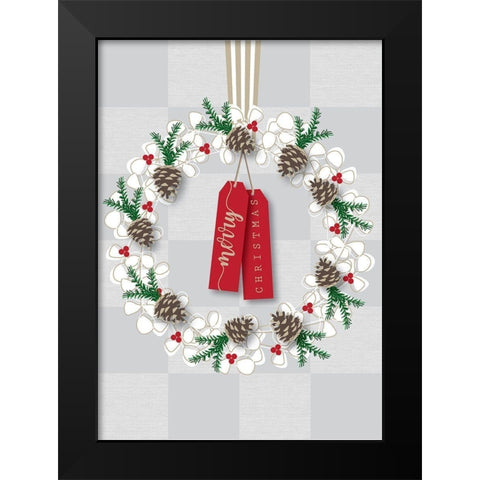 Merry Christmas Wreath Black Modern Wood Framed Art Print by P.S. Art
