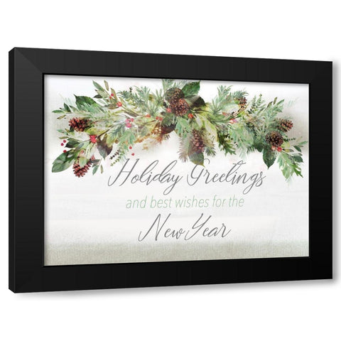 Holiday Greetings Black Modern Wood Framed Art Print with Double Matting by P.S. Art