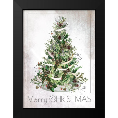 Merry Christmas Black Modern Wood Framed Art Print by P.S. Art