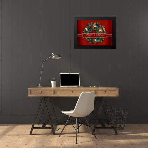 Happy Holidays Black Modern Wood Framed Art Print by P.S. Art