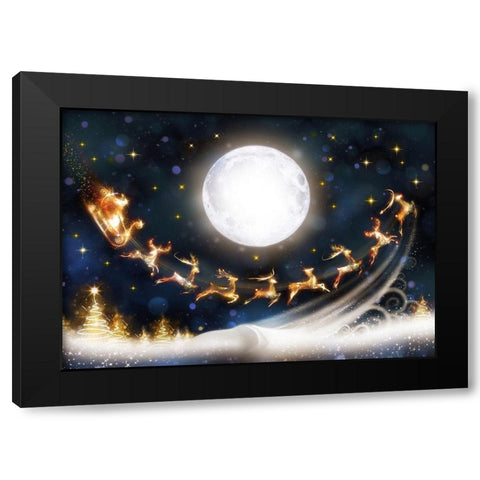 Santa is Coming Black Modern Wood Framed Art Print by P.S. Art