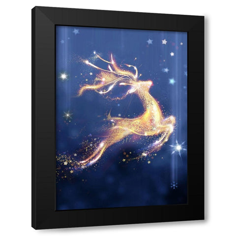 On Reindeer Black Modern Wood Framed Art Print by P.S. Art