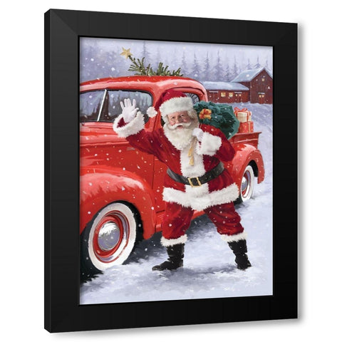 Waving Santa Black Modern Wood Framed Art Print by P.S. Art