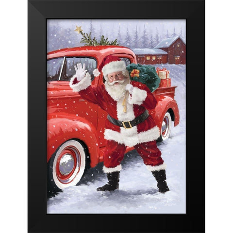 Waving Santa Black Modern Wood Framed Art Print by P.S. Art