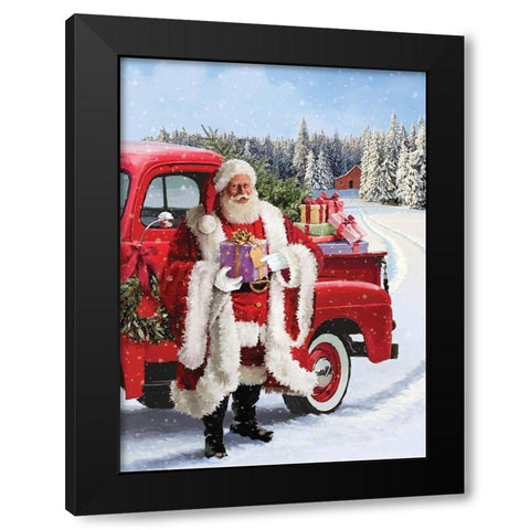 Santa Gift Black Modern Wood Framed Art Print by P.S. Art