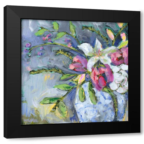 Blue and White Vase Black Modern Wood Framed Art Print with Double Matting by Pamela J. Wingard