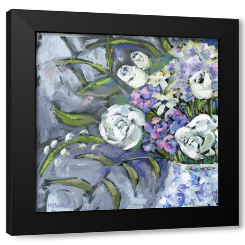 Blue and White Lavender Black Modern Wood Framed Art Print by Pamela J. Wingard