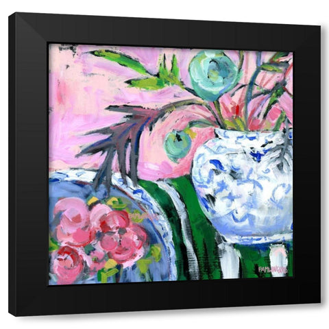 Blue and White with Pink Black Modern Wood Framed Art Print with Double Matting by Pamela J. Wingard