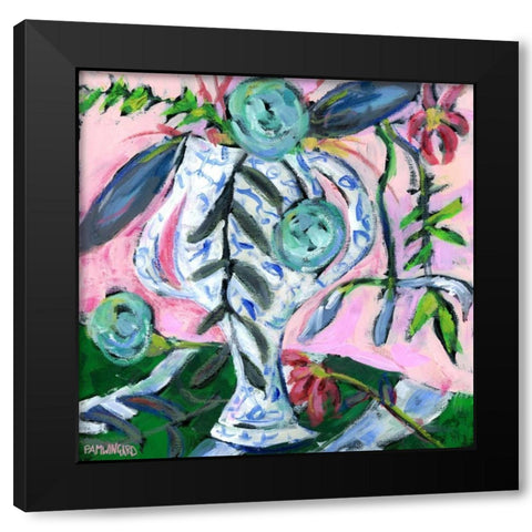 Blue and White with Pink II Black Modern Wood Framed Art Print with Double Matting by Pamela J. Wingard