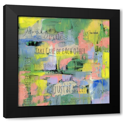 Abstract Family Rules Black Modern Wood Framed Art Print by Pamela J. Wingard