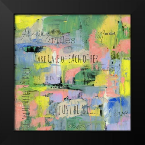 Abstract Family Rules Black Modern Wood Framed Art Print by Pamela J. Wingard