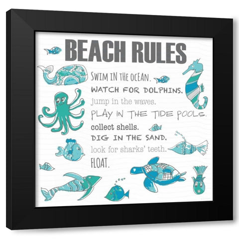 Beach Rules Fish Black Modern Wood Framed Art Print by Pamela J. Wingard