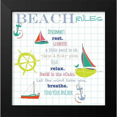 Beach Rules Anchors Black Modern Wood Framed Art Print by Pamela J. Wingard