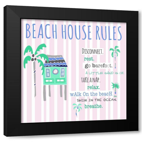 Beach House Rules Black Modern Wood Framed Art Print by Pamela J. Wingard