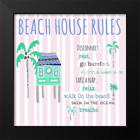 Beach House Rules Black Modern Wood Framed Art Print by Pamela J. Wingard