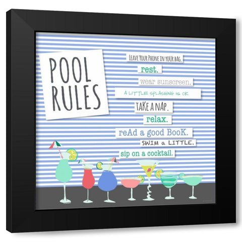 Pool Rules Black Modern Wood Framed Art Print with Double Matting by Pamela J. Wingard