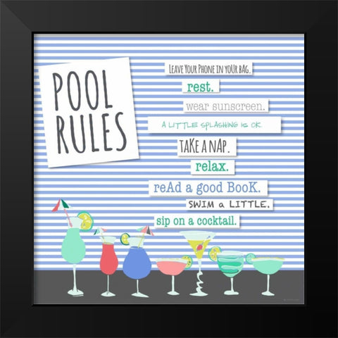 Pool Rules Black Modern Wood Framed Art Print by Pamela J. Wingard